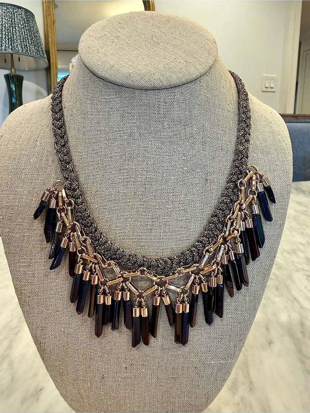 Stella & Dot Bora Fringe Necklace | Bronze & Dark Fringe Statement